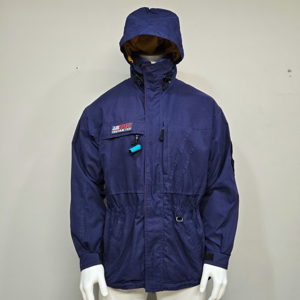 Vintage Y2K Obermeyer Navigate Ski Jacket Mens Small Navy Blue Hooded Snowboard